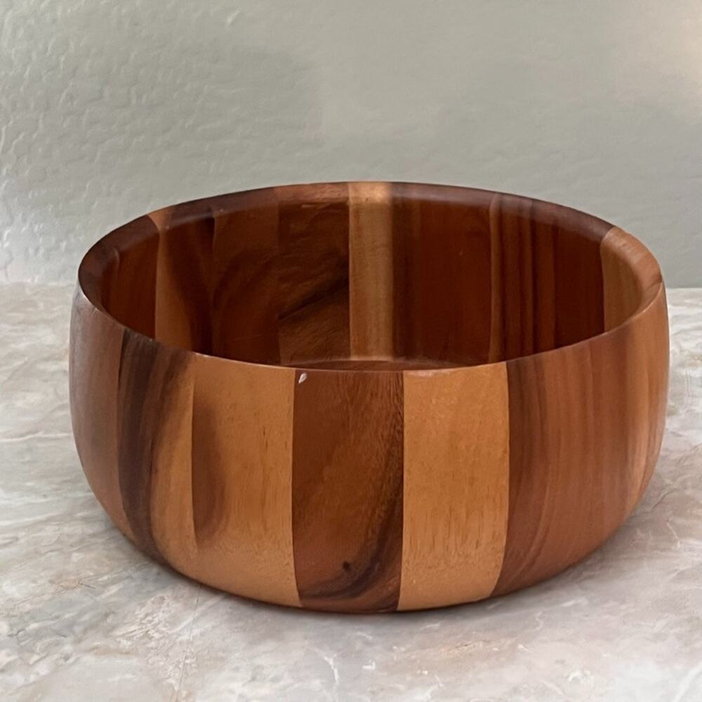 Acacia Wood Large Salad Bowl 11.5" Modernist Minimalist Centerpiece Fruit Bowl
